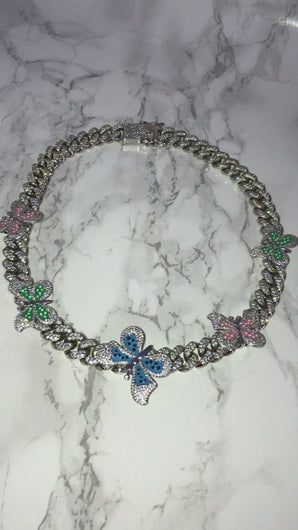 Rainbow Butterfly Cuban Link Choker VVS Necklace Womens Silver Cubic Zirconia Icy Bae Icy Szn UK Worldwide Shipping Kylie Jenner Kim Kardashian Jewellery