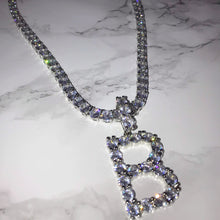 Load image into Gallery viewer, Silver Initial Pendent Tennis Chain Letter B VVS Necklace Womens Silver Cubic Zirconia Icy Bae Icy Szn UK Worldwide Shipping Kylie Jenner Kim Kardashian Jewellery
