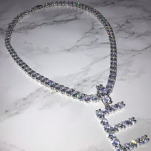Load image into Gallery viewer, Silver Initial Pendent Tennis Chain Letter E VVS Necklace Womens Silver Cubic Zirconia Icy Bae Icy Szn UK Worldwide Shipping Kylie Jenner Kim Kardashian Jewellery
