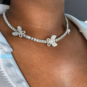 Butterfly Tennis Chain VVS Necklace Womens Silver Cubic Zirconia Icy Bae Icy Szn UK Worldwide Shipping Kylie Jenner Kim Kardashian Jewellery