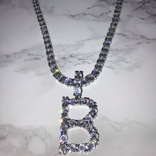 Load image into Gallery viewer, Silver Initial Pendent Tennis Chain Letter B VVS Necklace Womens Silver Cubic Zirconia Icy Bae Icy Szn UK Worldwide Shipping Kylie Jenner Kim Kardashian Jewellery

