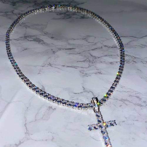 Women's Icy Cross Diamond Necklace VVS Tennis Chain Cross Icy Bae Icy Szn Kim Kardashian Kylie Jenner