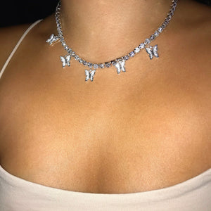 Butterfly Tennis Chain VVS Necklace Womens Silver Cubic Zirconia Icy Bae Icy Szn UK Worldwide Shipping Kylie Jenner Kim Kardashian Jewellery