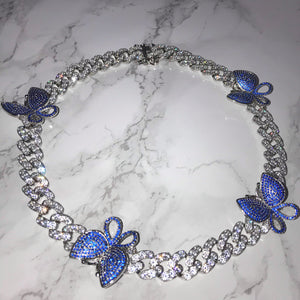 Butterfly Cuban Link Choker VVS Necklace Womens Blue Silver Cubic Zirconia Icy Bae Icy Szn UK Worldwide Shipping  Kylie Jenner Kim Kardashian Jewellery 