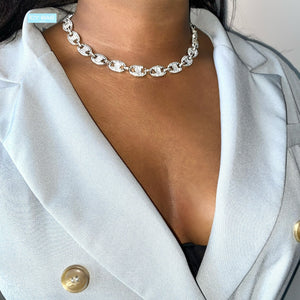 Gucci Baguette Link Choker VVS Necklace Womens Silver Cubic Zirconia Icy Bae Icy Szn UK Worldwide Shipping Kylie Jenner Kim Kardashian Jewellery