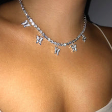 Load image into Gallery viewer, Butterfly Tennis Chain VVS Necklace Womens Silver Cubic Zirconia Icy Bae Icy Szn UK Worldwide Shipping Kylie Jenner Kim Kardashian Jewellery
