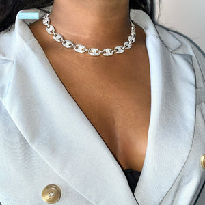 Gucci Baguette Link Choker VVS Necklace Womens Silver Cubic Zirconia Icy Bae Icy Szn UK Worldwide Shipping Kylie Jenner Kim Kardashian Jewellery