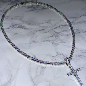 Women's Icy Cross Diamond Necklace VVS Tennis Chain Cross Icy Bae Icy Szn Kim Kardashian Kylie Jenner