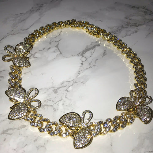 Butterfly Cuban Link Choker VVS Necklace Womens Gold Silver Cubic Zirconia Icy Bae Icy Szn UK Worldwide Shipping  Kylie Jenner Kim Kardashian Jewellery 