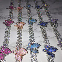 Load image into Gallery viewer, Butterfly Cuban Link Choker VVS Necklace Womens Gold Silver Pink Blue Rose Gold Sky Blue Hot Pink Lilac Cubic Zirconia Icy Bae Icy Szn UK Worldwide Shipping Kylie Jenner Kim Kardashian Jewellery
