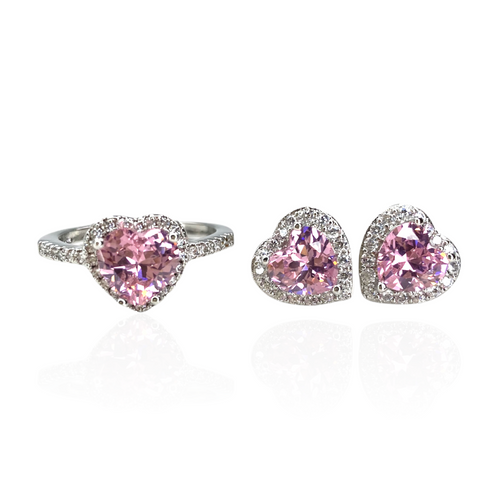  Sterling Silver Pink Diamond Ring and Earrings Cubic Zirconia Womens AAA Cubic Zircon Crystals Stones Ring Icy Bae Icy Szn Dreamy London UK Worldwide Shipping Kylie Jenner Kylie Cosmetics Skims Kim Kardashian Jewellery
