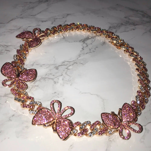 Butterfly Cuban Link Choker VVS Necklace Womens Gold Silver Pink Cubic Zirconia Icy Bae Icy Szn UK Worldwide Shipping  Kylie Jenner Kim Kardashian Jewellery 